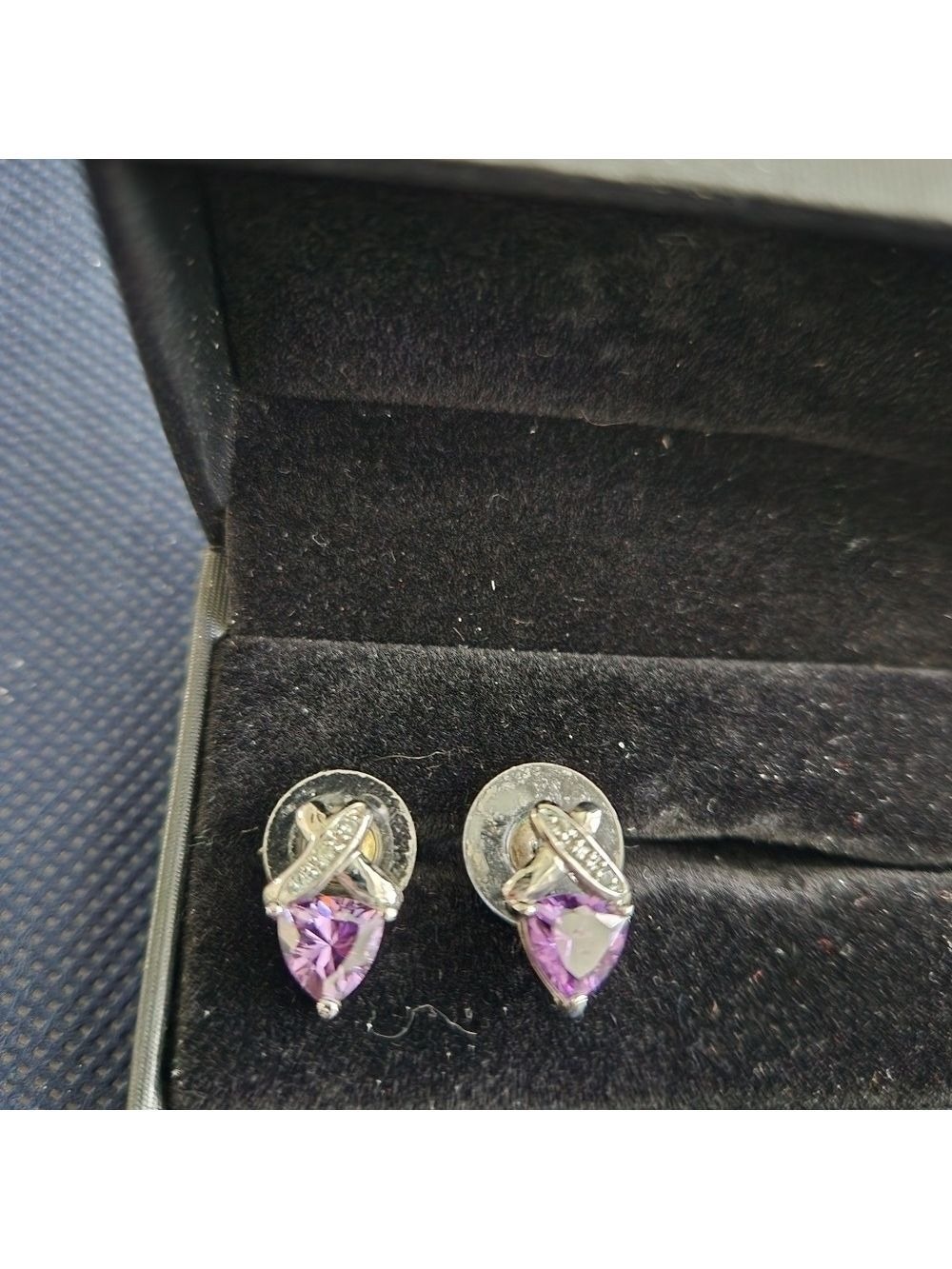 Trillian Genuine Amethyst with Diamonds Post Earrings - Picture 5 of 5